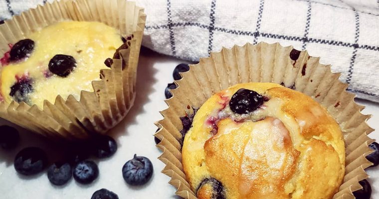 Low Carb Blueberry Muffins with Lemon Glaze